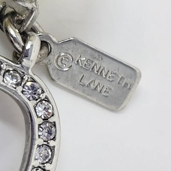 Kenneth Jay Lane Triple Strand Cream Faux Pearl Necklace Crystal Hook Clasp - Picture 5 of 6